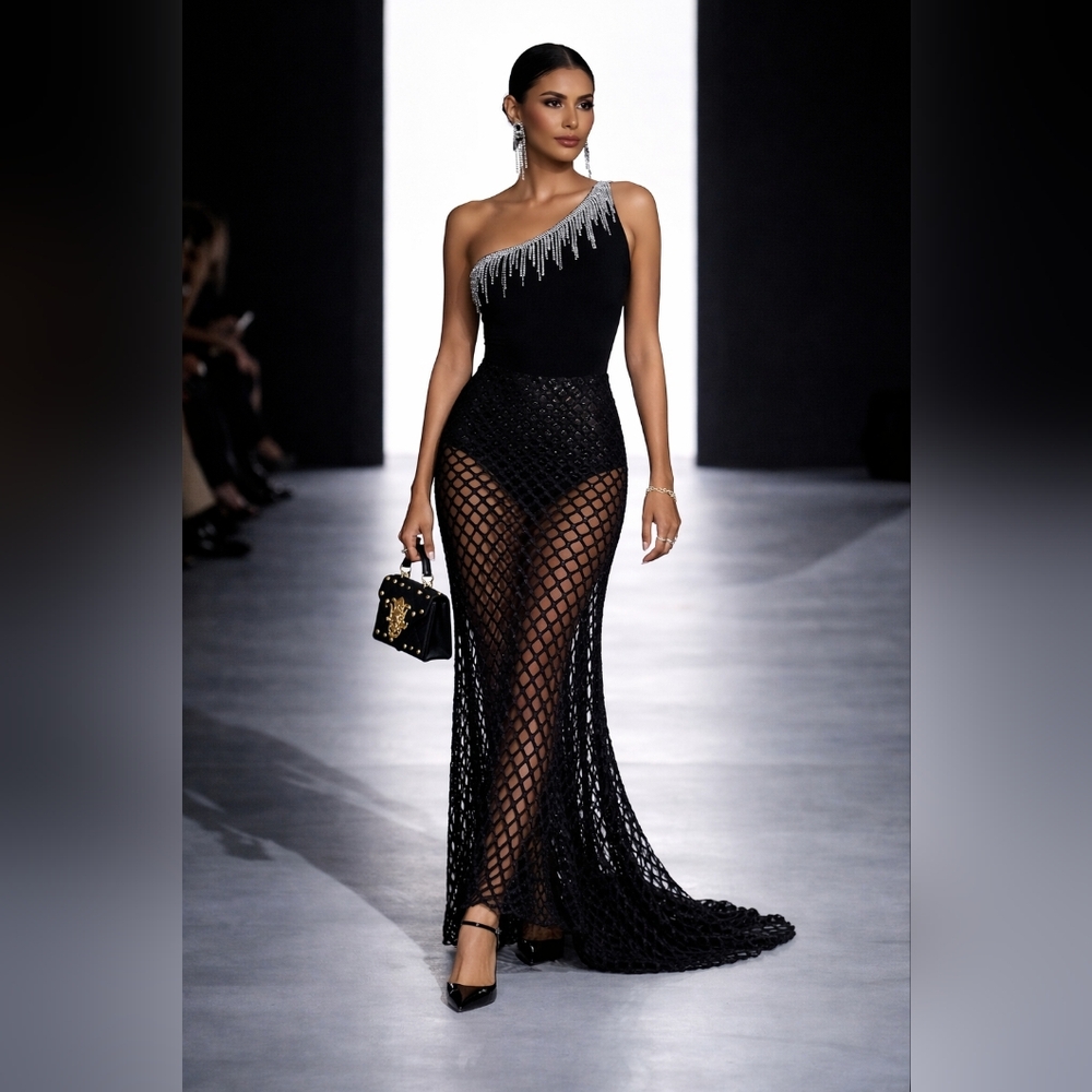 Zara Black One-Shoulder Bodysuit with Beaded Detail